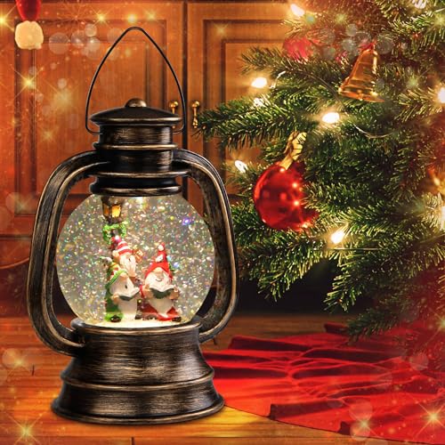 Retro-Elf Snow Globe Lantern: Swirling Glitter Xmas Decor