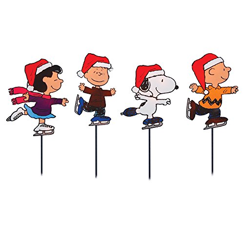 Peanuts Skating Christmas Pathway Markers - Set of 4