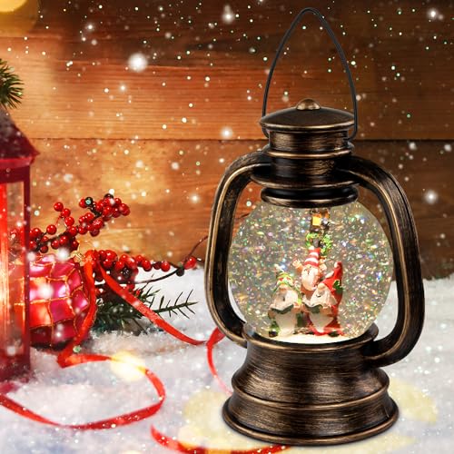 Retro-Elf Snow Globe Lantern: Swirling Glitter Xmas Decor