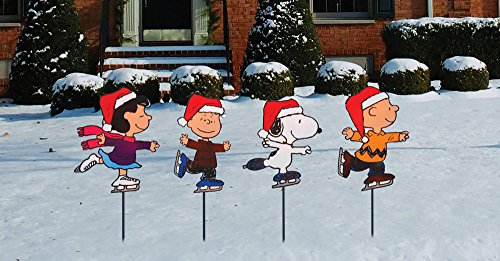 Peanuts Skating Christmas Pathway Markers - Set of 4