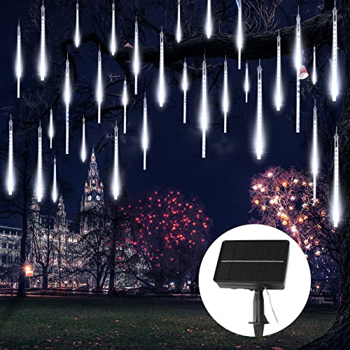 Solar Powered White Meteor Shower Lights - 10 Tubes, 240 LEDs