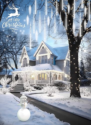 Solar Powered White Meteor Shower Lights - 10 Tubes, 240 LEDs