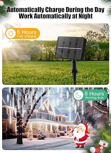 Solar Powered White Meteor Shower Lights - 10 Tubes, 240 LEDs