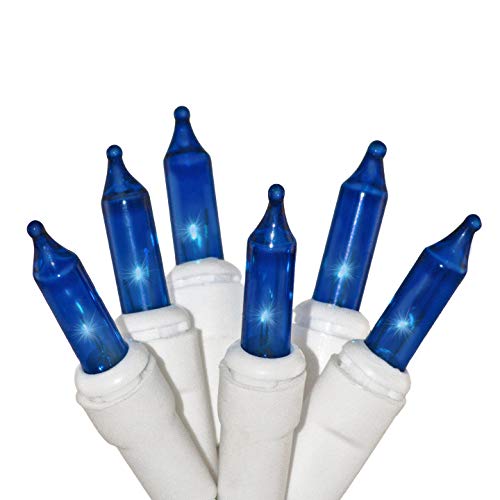 Blue Christmas Lights: 50 on White Wire