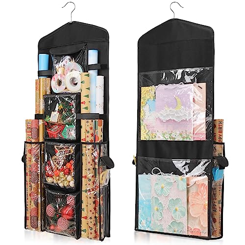 Christmas Wrapping Paper Storage Organizer, Double-Sided Hanging Bag