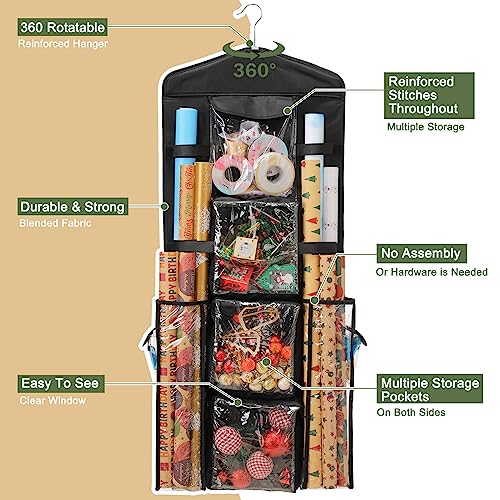 Christmas Wrapping Paper Storage Organizer, Double-Sided Hanging Bag