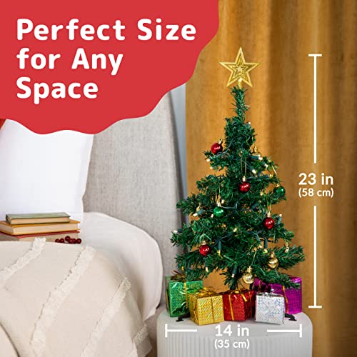 Mini Christmas Tree Set: Warm-White Lights, Star Topper