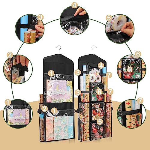 Christmas Wrapping Paper Storage Organizer, Double-Sided Hanging Bag