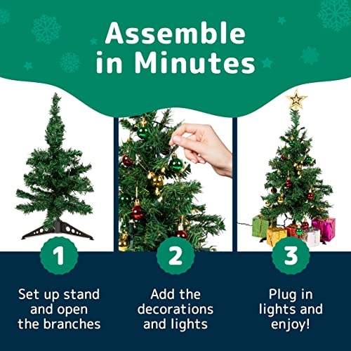 Mini Christmas Tree Set: Warm-White Lights, Star Topper