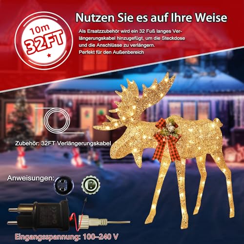 Gold Moose Family Lighted Christmas Decoration Set