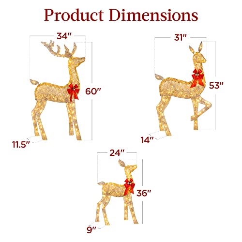 Lighted Christmas Deer Family Set - 5Ft, Gold