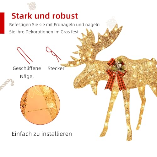Gold Moose Family Lighted Christmas Decoration Set