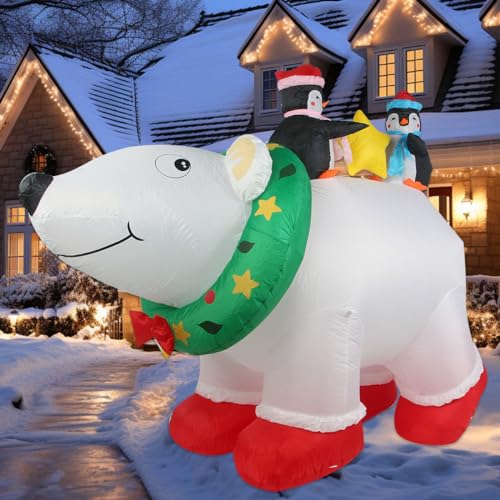 6FT Polar Bear & Penguin Christmas Inflatables: LED-Lit