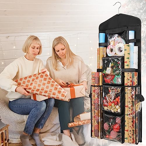 Christmas Wrapping Paper Storage Organizer, Double-Sided Hanging Bag