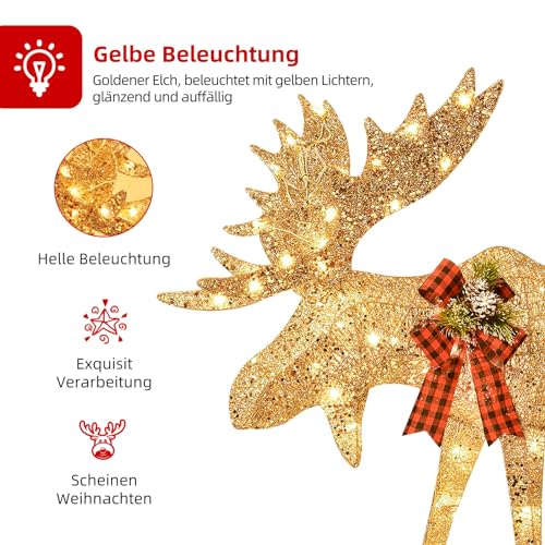 Gold Moose Family Lighted Christmas Decoration Set