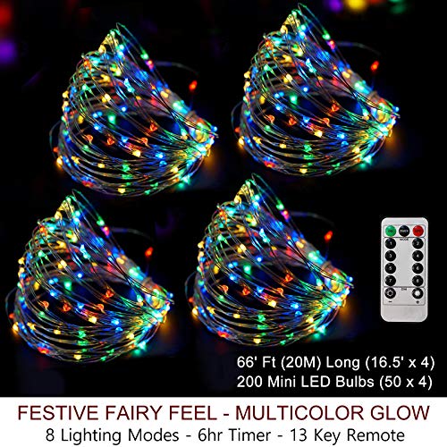 66 Ft 200 LED Multi Colored Christmas Fairy Lights