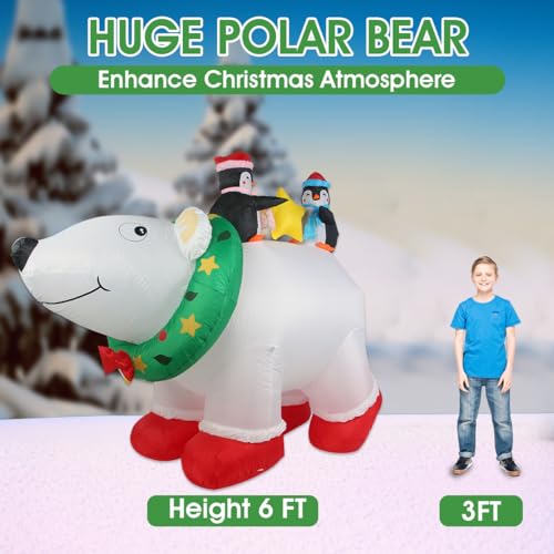 6FT Polar Bear & Penguin Christmas Inflatables: LED-Lit