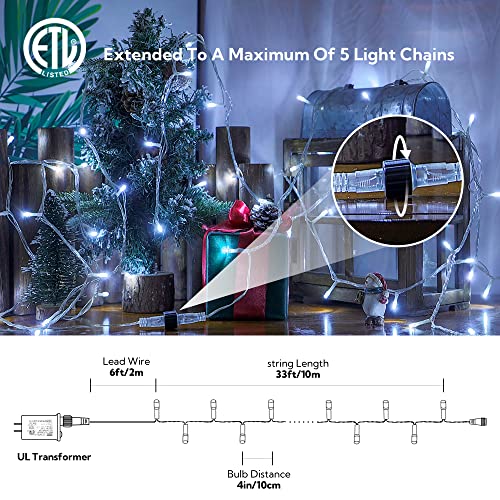 100 LED White Christmas Lights, 39ft String Lights