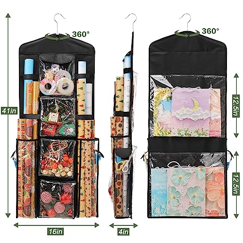 Christmas Wrapping Paper Storage Organizer, Double-Sided Hanging Bag