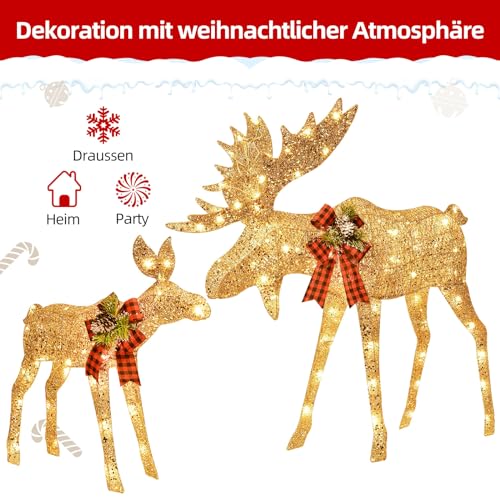 Gold Moose Family Lighted Christmas Decoration Set