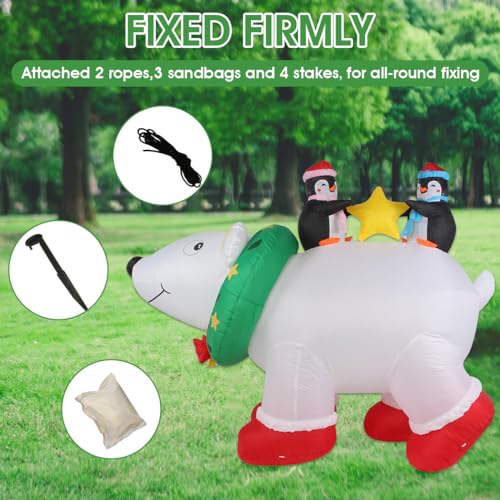 6FT Polar Bear & Penguin Christmas Inflatables: LED-Lit