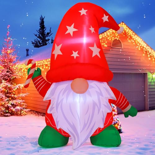 6.7FT Christmas Inflatables: Gnome With Red Hat, Built-in LEDs