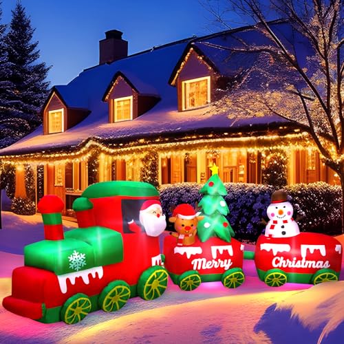 10.7 FT Inflatable Christmas Train with Santa Claus