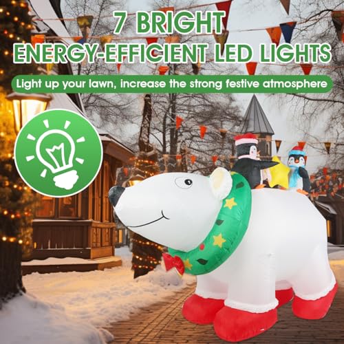 6FT Polar Bear & Penguin Christmas Inflatables: LED-Lit