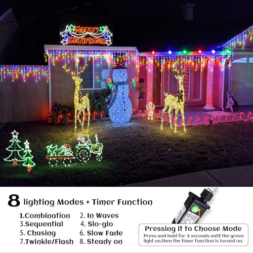 Christmas Icicle Lights - 132ft String for Outdoor Decoration