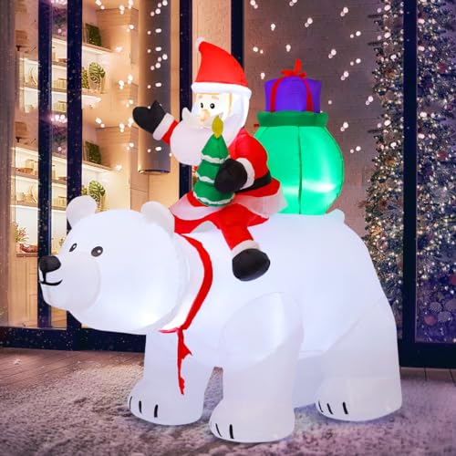 6 FT Christmas Inflatables Santa Riding Bear