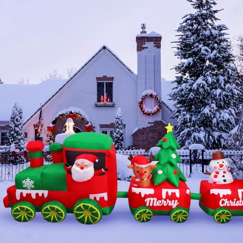 10.7 FT Inflatable Christmas Train with Santa Claus