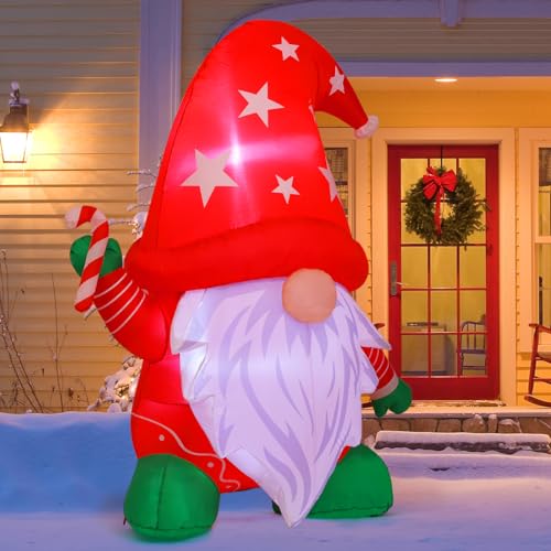 6.7FT Christmas Inflatables: Gnome With Red Hat, Built-in LEDs