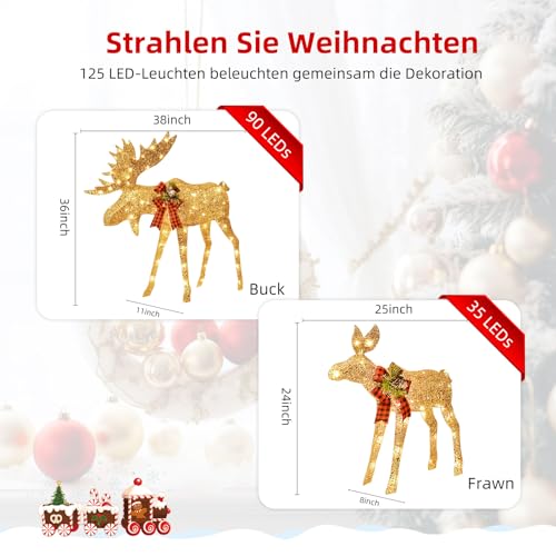 Gold Moose Family Lighted Christmas Decoration Set