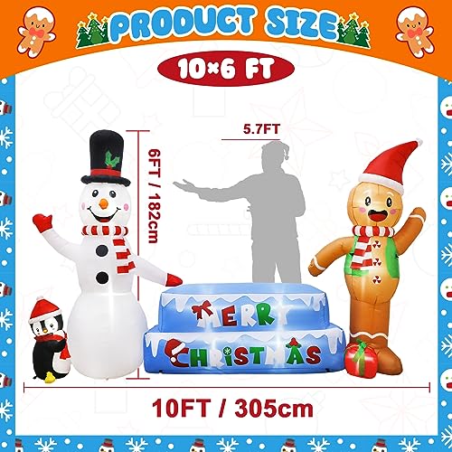 AerWo 10FT LED Christmas Yard Decorations, Gingerbread Man & Snowman Inflatables
