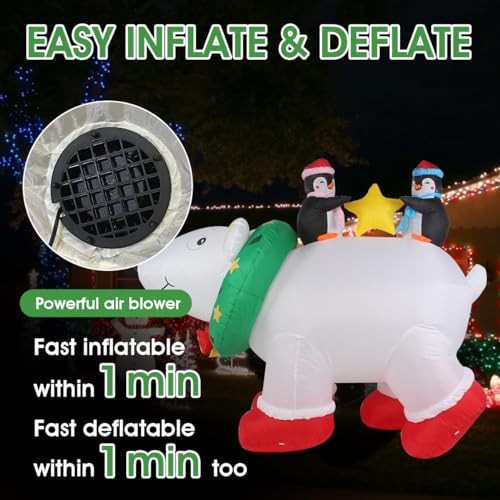 6FT Polar Bear & Penguin Christmas Inflatables: LED-Lit
