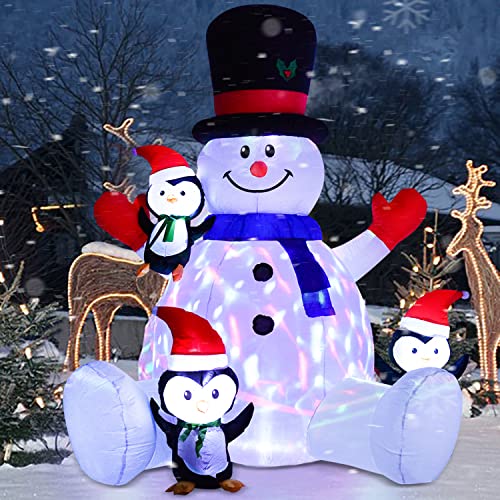 7ft Christmas Snowman with Penguins and Colorful LED Lights
