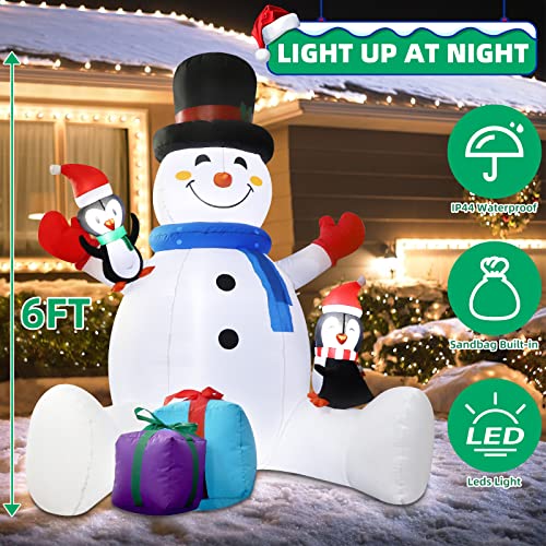 7FT Blow Up Snowman with Penguins, LED Christmas Decoration