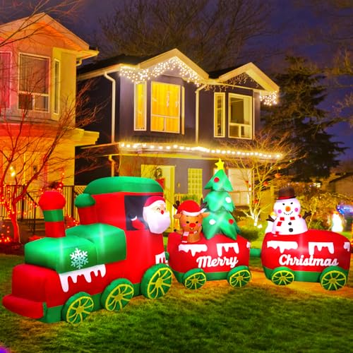 10.7 FT Inflatable Christmas Train with Santa Claus