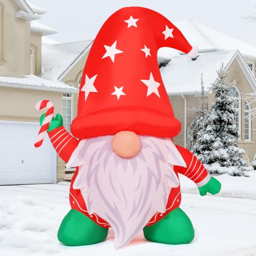 6.7FT Christmas Inflatables: Gnome With Red Hat, Built-in LEDs