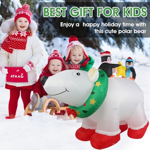 6FT Polar Bear & Penguin Christmas Inflatables: LED-Lit