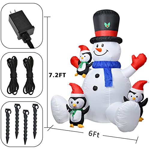 7ft Christmas Snowman with Penguins and Colorful LED Lights