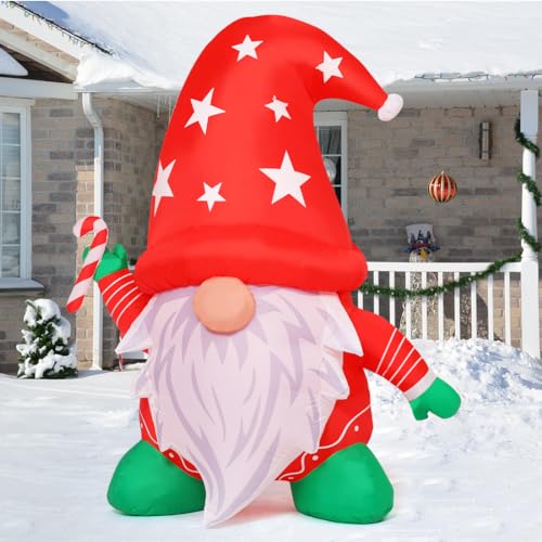 6.7FT Christmas Inflatables: Gnome With Red Hat, Built-in LEDs