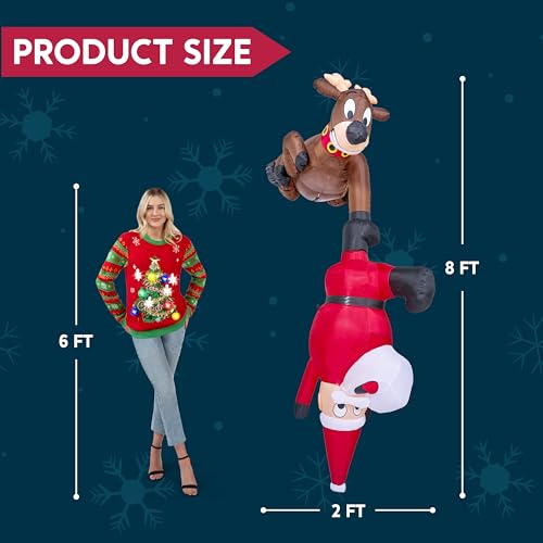 Hanging Reindeer & Climbing Santa Xmas Inflatables - 8ft