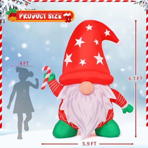 6.7FT Christmas Inflatables: Gnome With Red Hat, Built-in LEDs