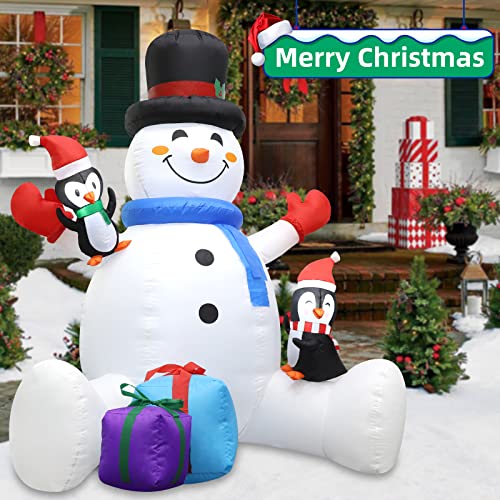 7FT Blow Up Snowman with Penguins, LED Christmas Decoration