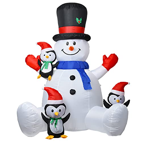 7ft Christmas Snowman with Penguins and Colorful LED Lights