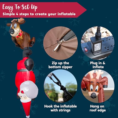 Hanging Reindeer & Climbing Santa Xmas Inflatables - 8ft