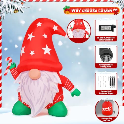 6.7FT Christmas Inflatables: Gnome With Red Hat, Built-in LEDs
