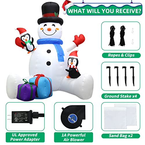 7FT Blow Up Snowman with Penguins, LED Christmas Decoration