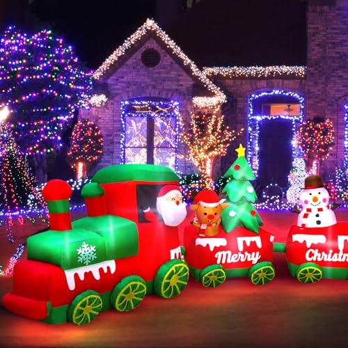 10.7 FT Inflatable Christmas Train with Santa Claus